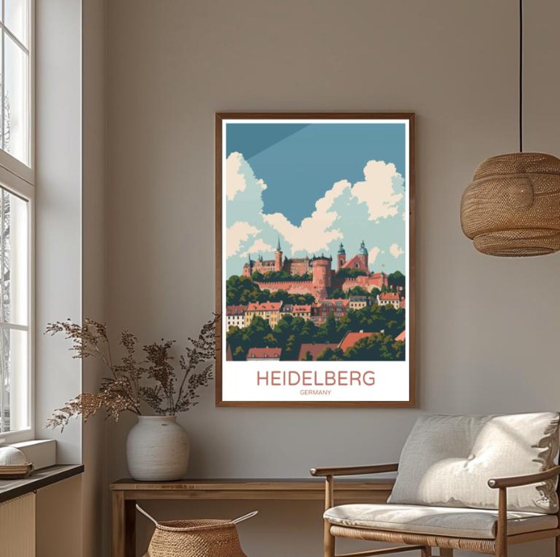 Heidelberg Germany Castle Hill Red Rooftop Old Town View Poster - Image 4