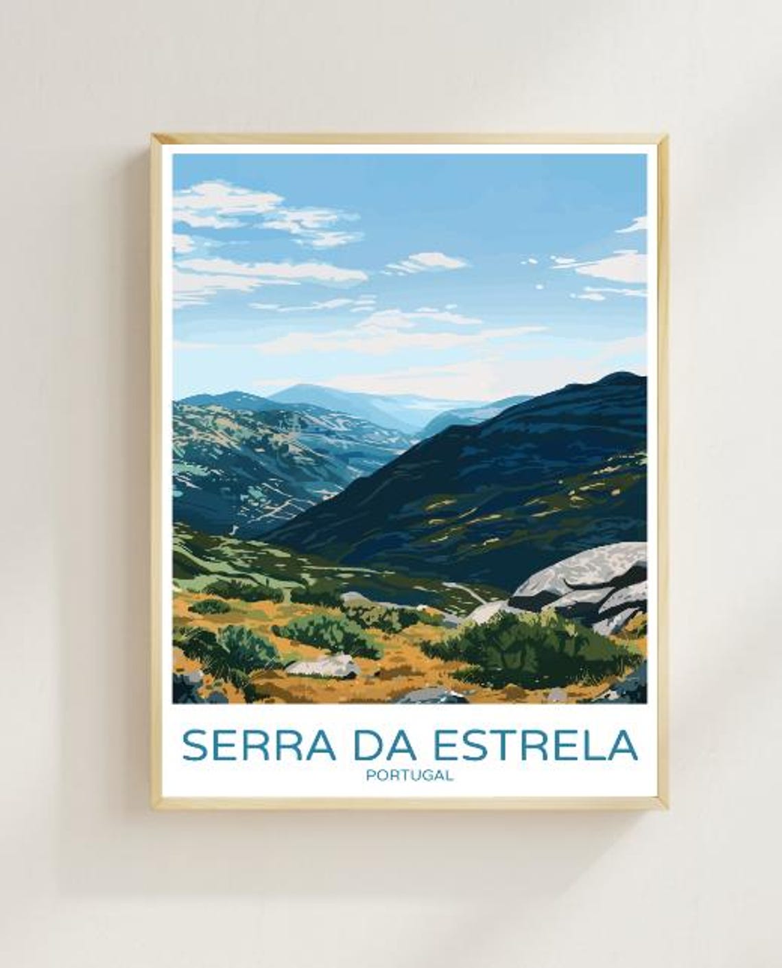 Serra da Estrela Portugal Mountain Valley Golden Grass Trails Poster