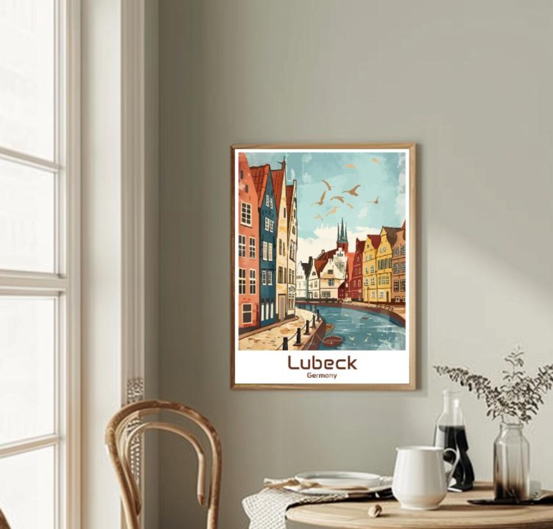Lubeck Germany Canal Gabled House Hanseatic Town Scene Poster - Image 2