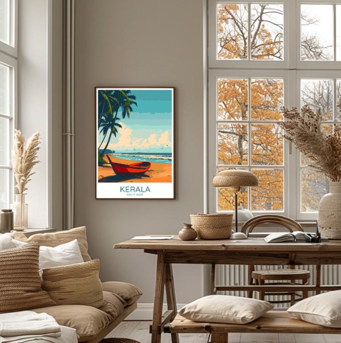 Kerala South India Red Fishing Boat Palm Beach Tropical Travel Poster - Image 4