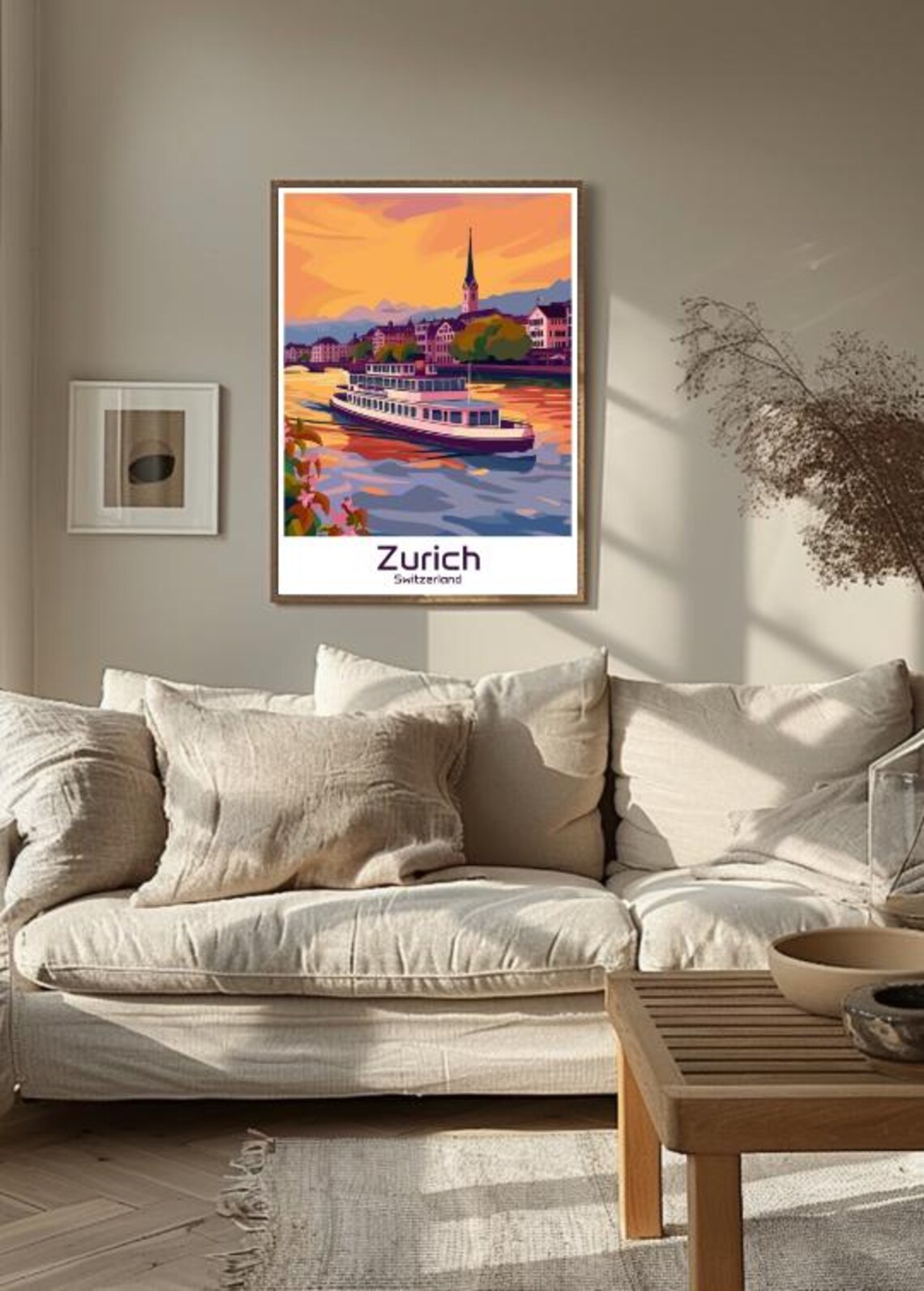 Zurich Switzerland Sunset Lake Ferry Old Town Skyline Poster - Image 3