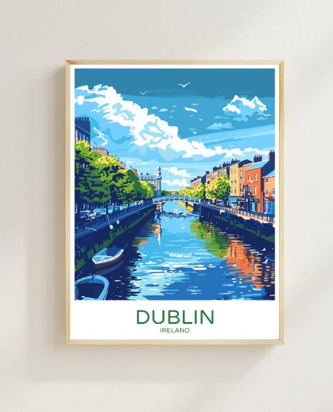 Dublin Ireland River Liffey Reflections Under Big Clouds Poster