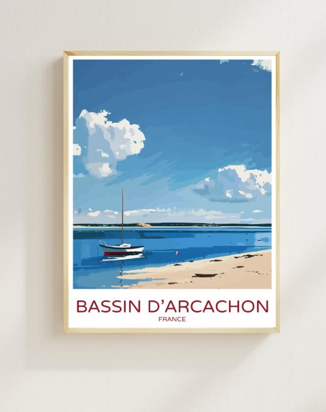 Bassin d'Arcachon France Sailboat Sandy Shore Colorful Art Poster