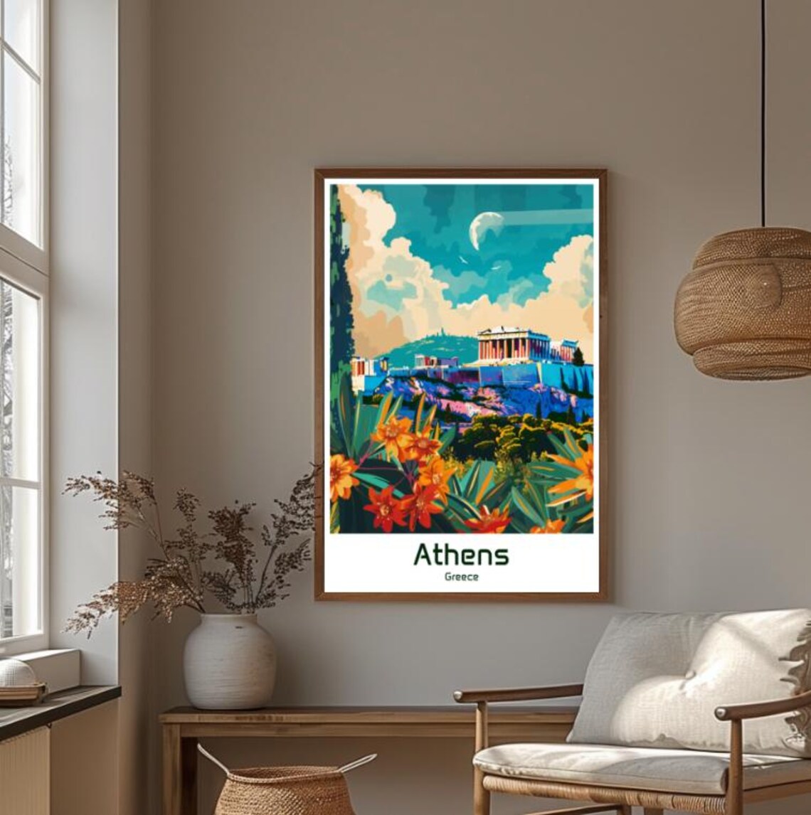 Athens Greece Acropolis Under A Moonlit Sky Vintage Travel Poster - Image 4