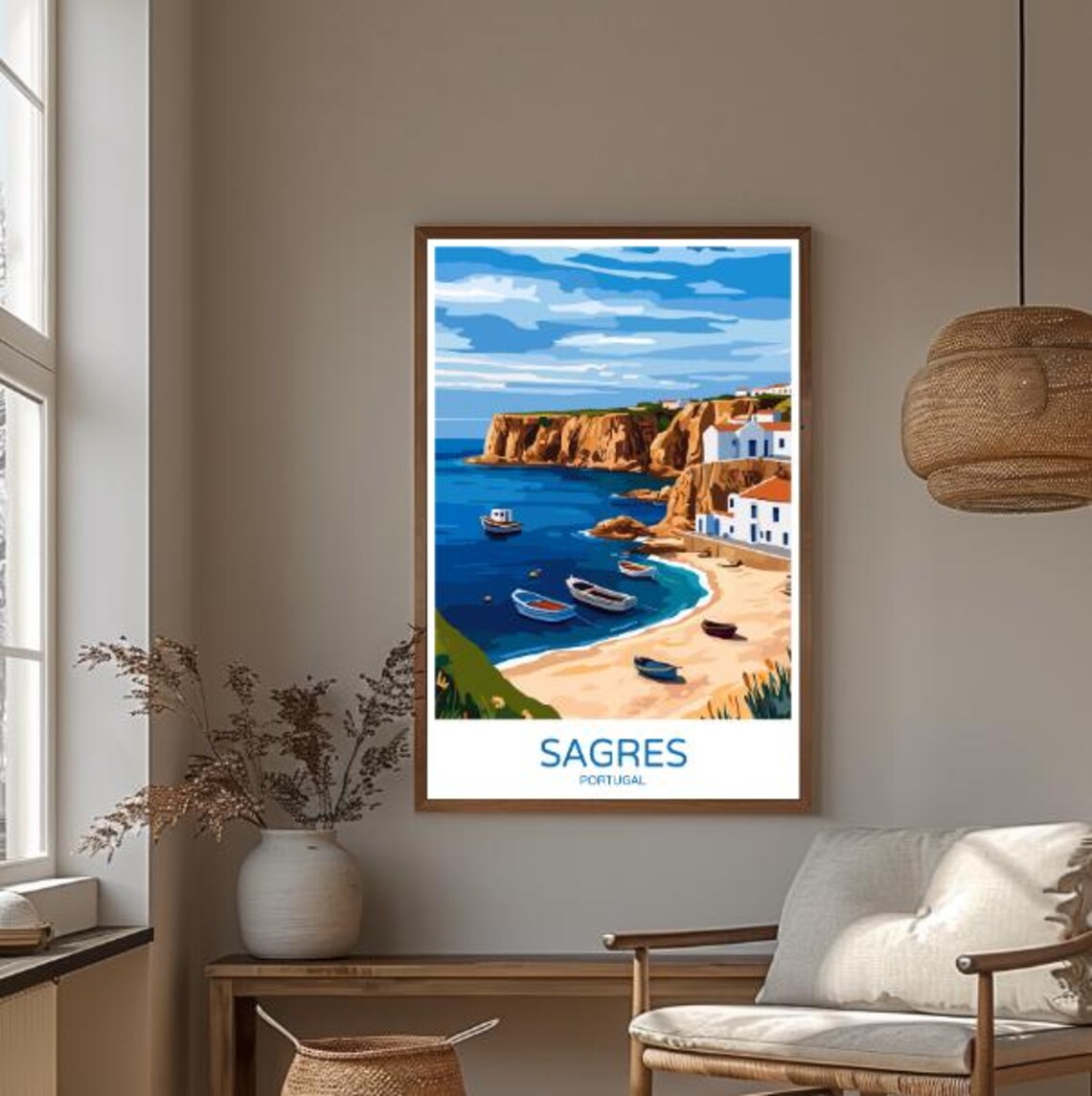 Sagres Portugal Cliffside Beach Fishing Boats Algarve Coast Poster - Image 3