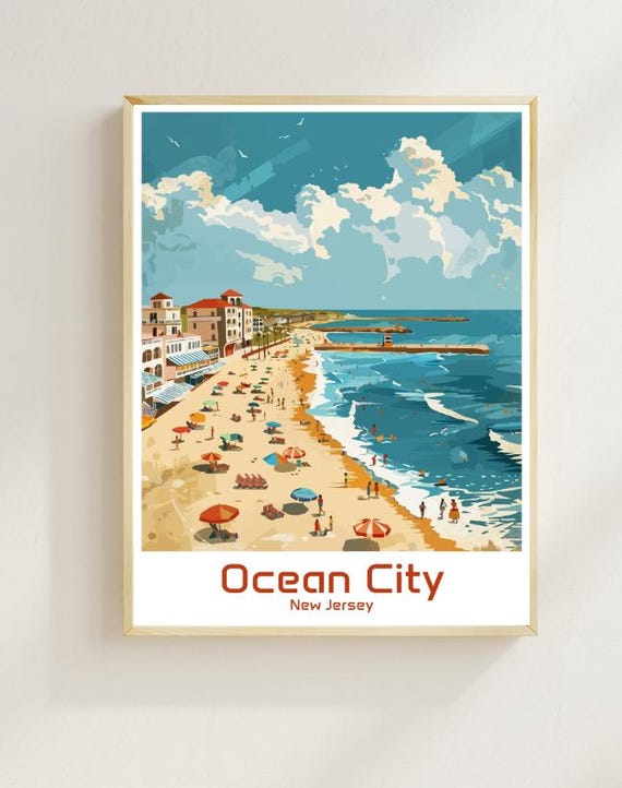Ocean City Travel Poster Vintage Coastal Wall Art New Jersey Beach Print Minimalist Ocean Decor Scenic Ocean City Artwork For Home
