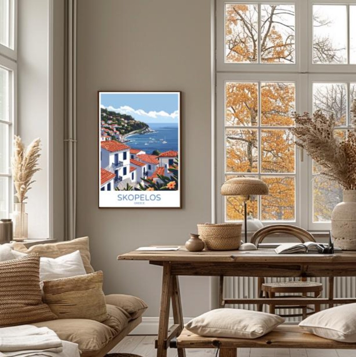Skopelos Greece Hillside Village White Houses Aegean Sea View Poster - Image 4