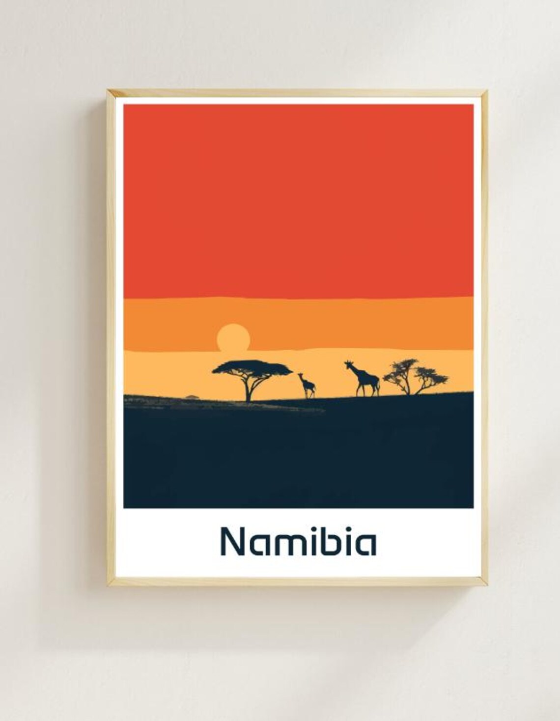 Namibia African Desert Sunset Giraffe Silhouette Minimal Travel Poster