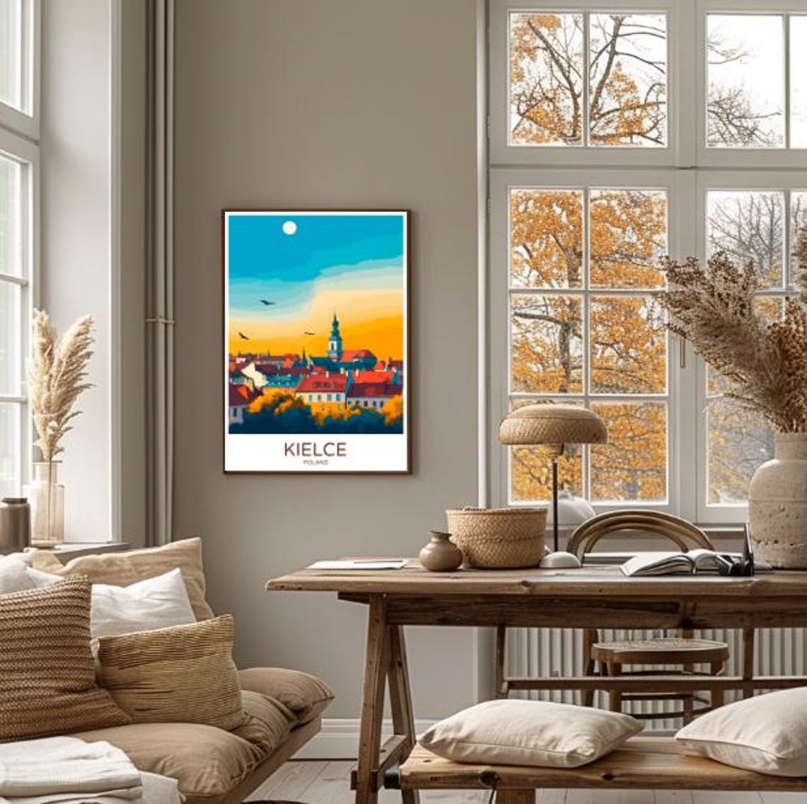 Kielce Poland Sunset Skyline Over Old Town Vintage Travel Poster - Image 4