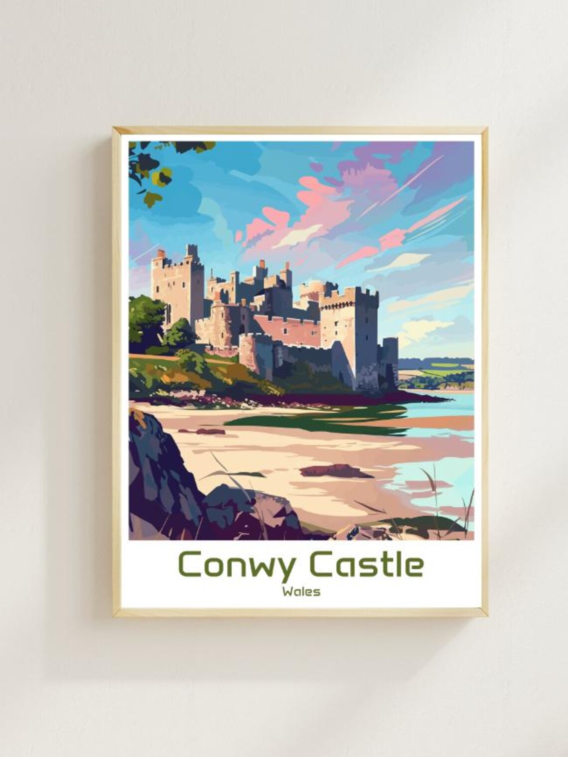 Conwy Castle Wales Medieval Fortress Waterfront Vintage Travel Poster