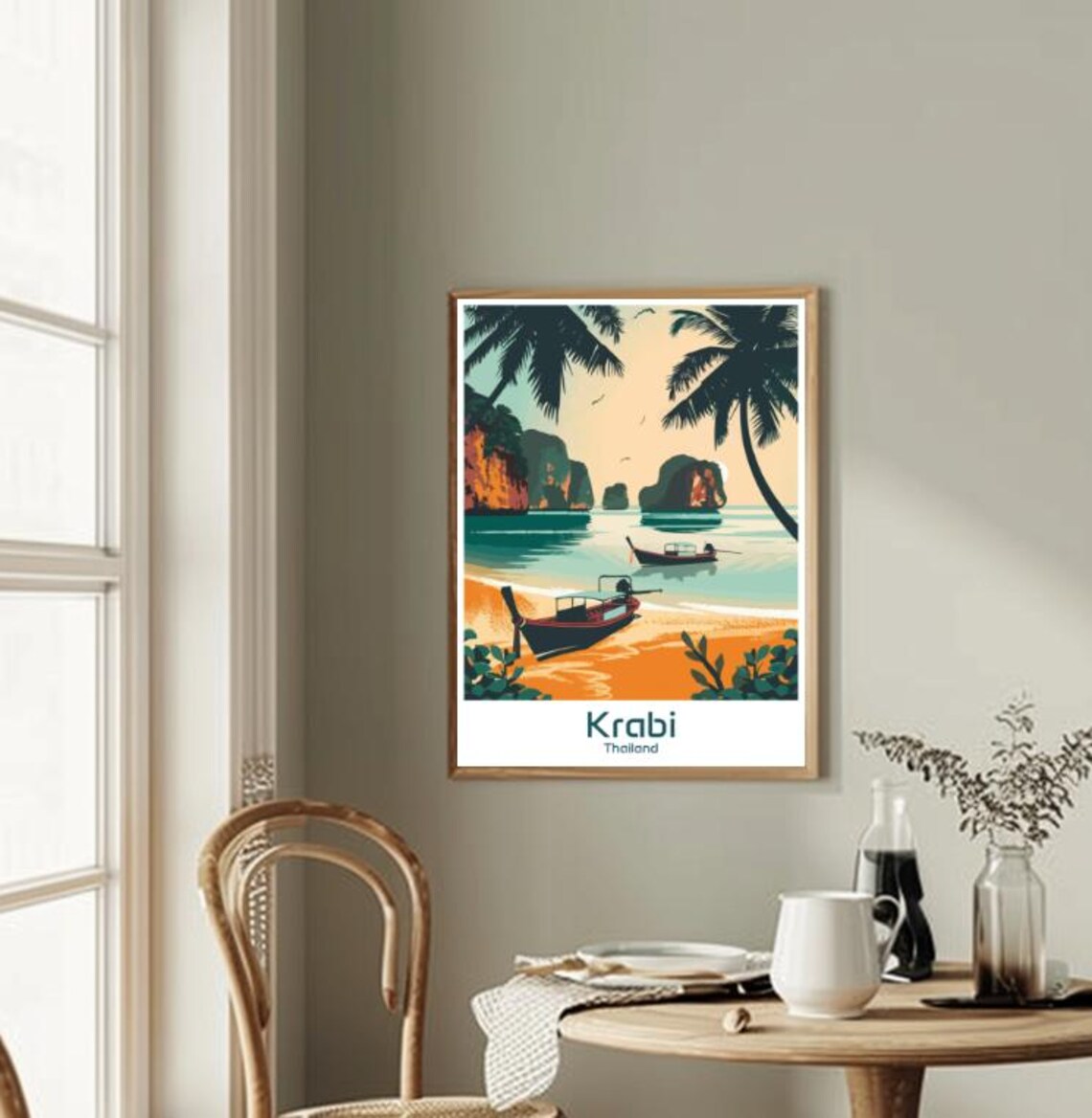 Krabi Thailand Tropical Beach Longtail Boats Sunset Travel Poster - Image 2
