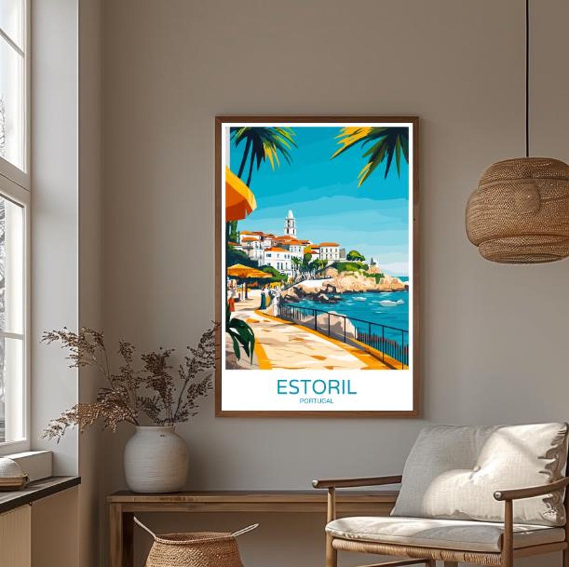 Estoril Portugal Seaside Promenade White Town Summer Scene Poster - Image 3