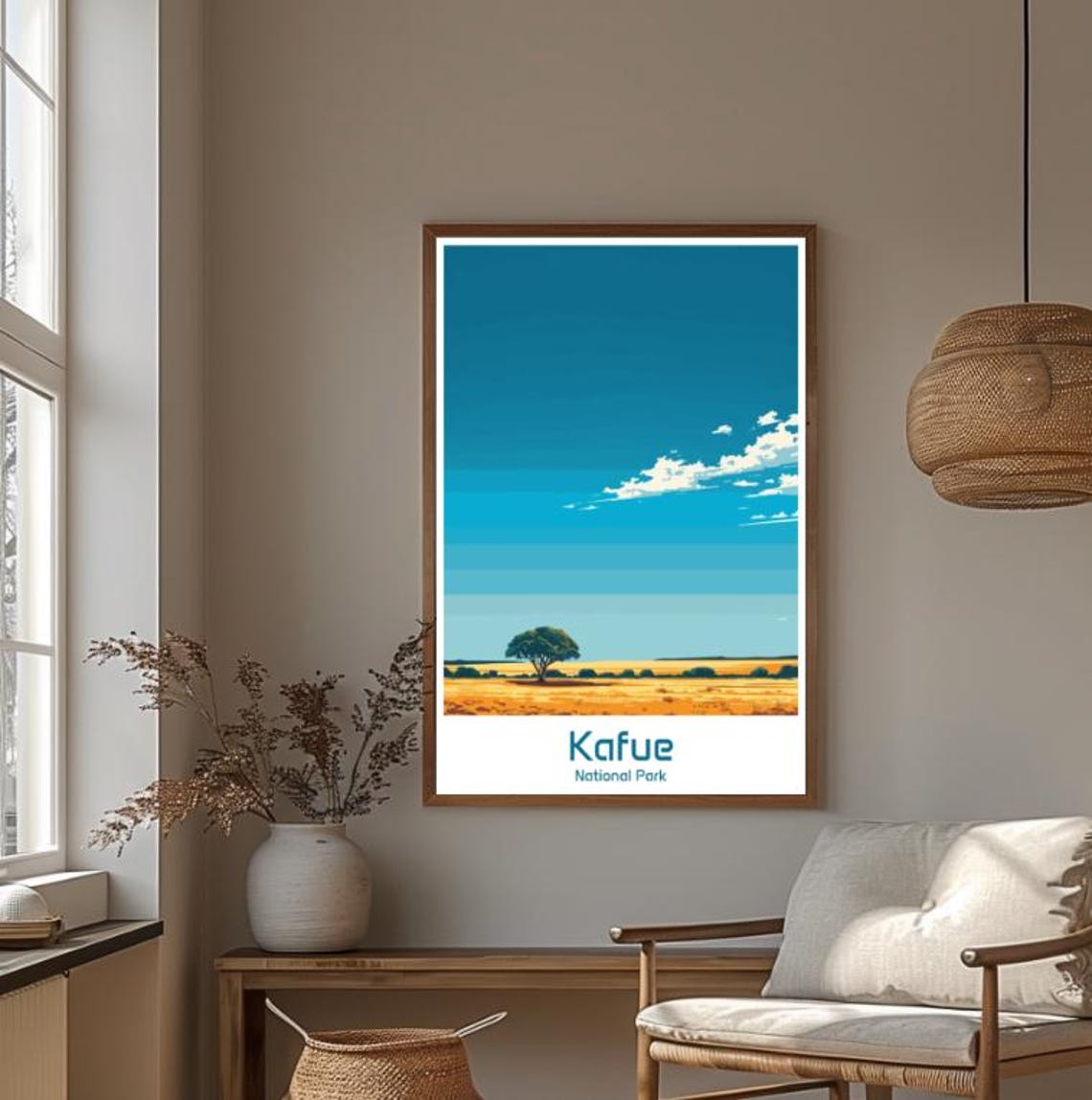 Kafue National Park Travel Postervintage African Wildlife Wall Art Zambia Landscape Print Scenic Nature Decor Travel Gift For Safari Lovers - Image 4