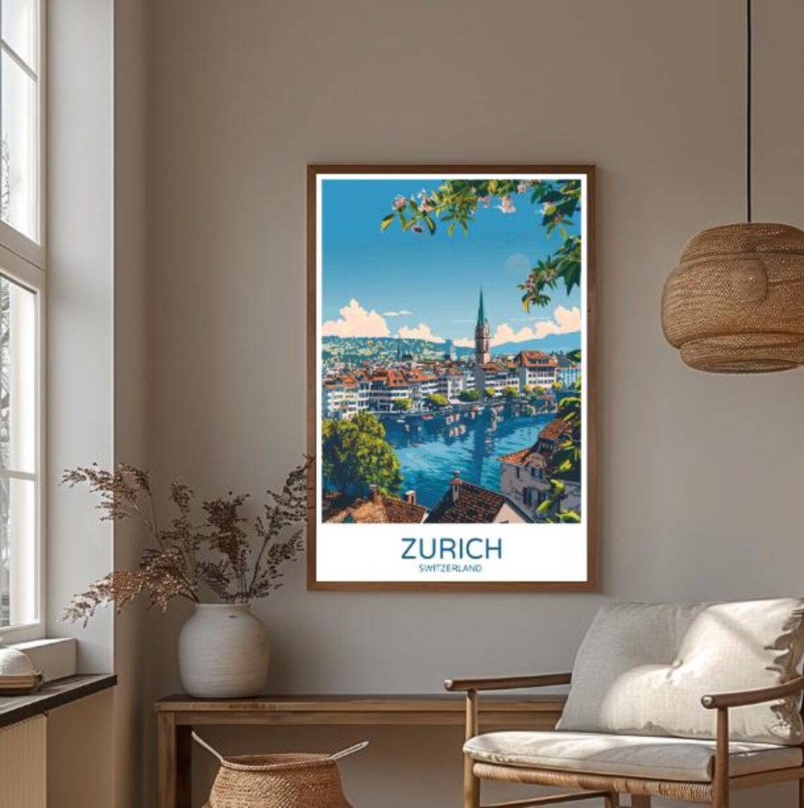 Zurich Switzerland Old Town Riverside With Church Spire Travel Poster - Image 3
