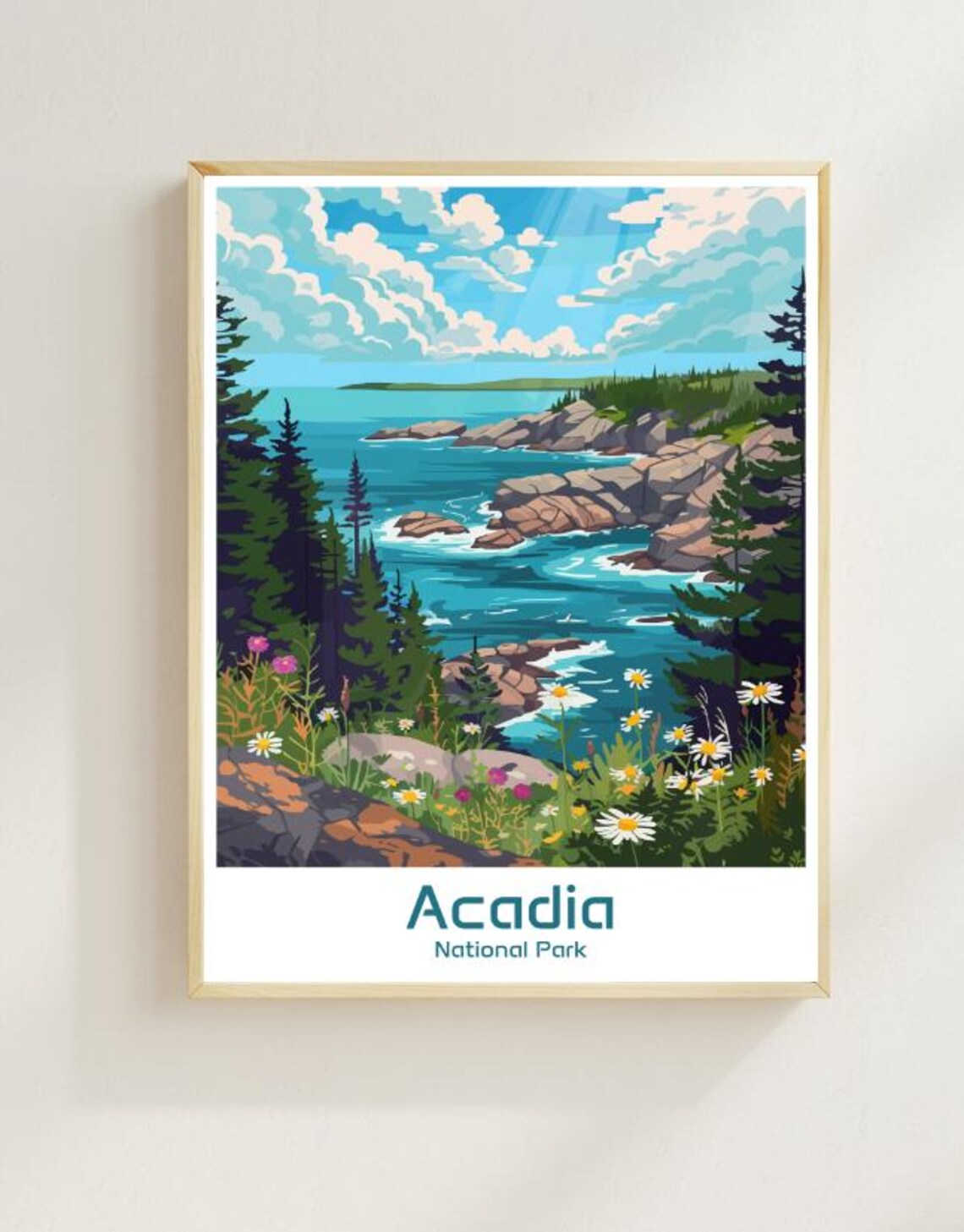 Acadia National Park Maine Rocky Coast Wildflower Cove Travel Poster