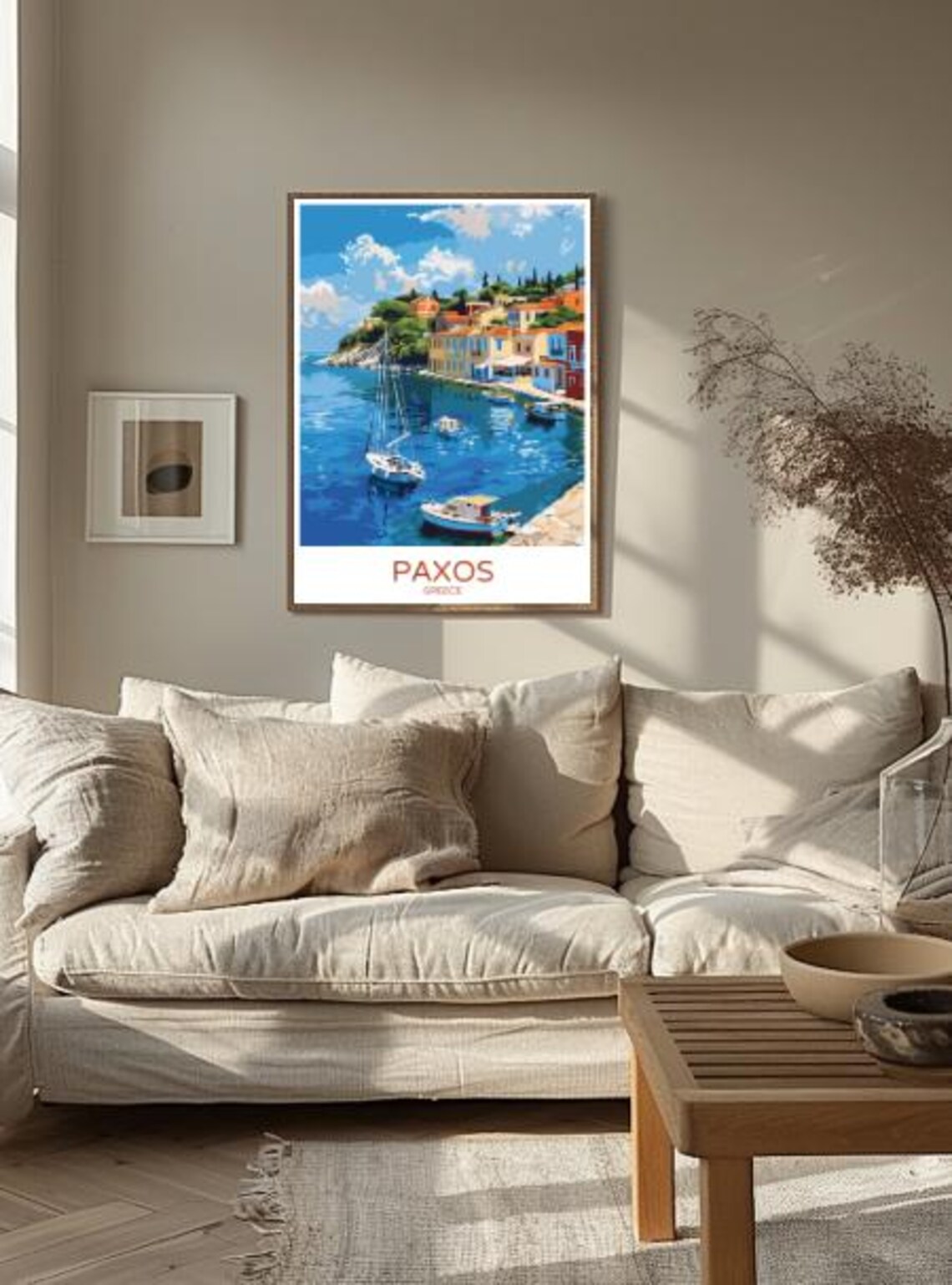 Paxos Harbor Sailboats Colorful Seaside Houses Ionian Greece Poster - Image 2