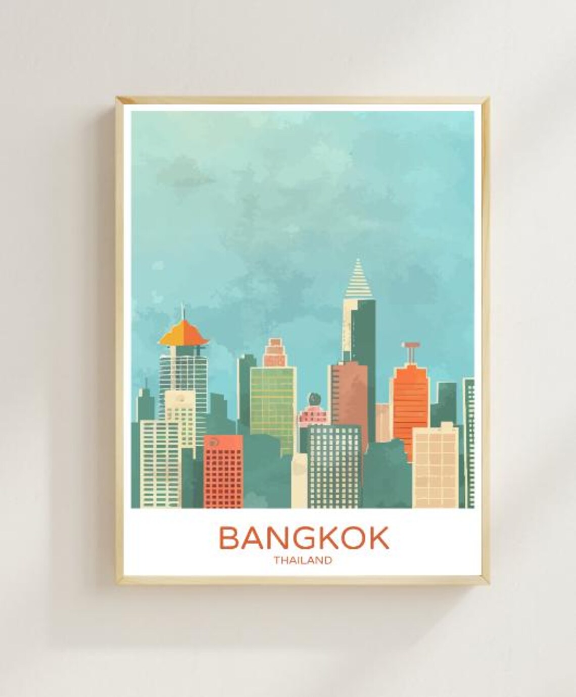 Bangkok Thailand Colourful Pastel Skyline Travel Souvenir Poster
