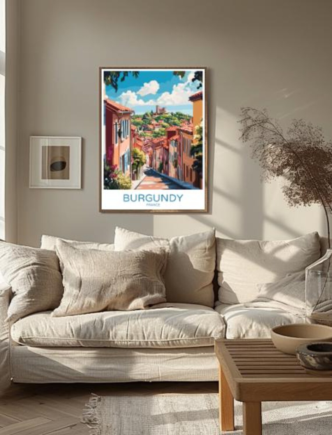 Burgundy France Hilltop Village Poster With Chateau Terracotta Roofs - Image 2