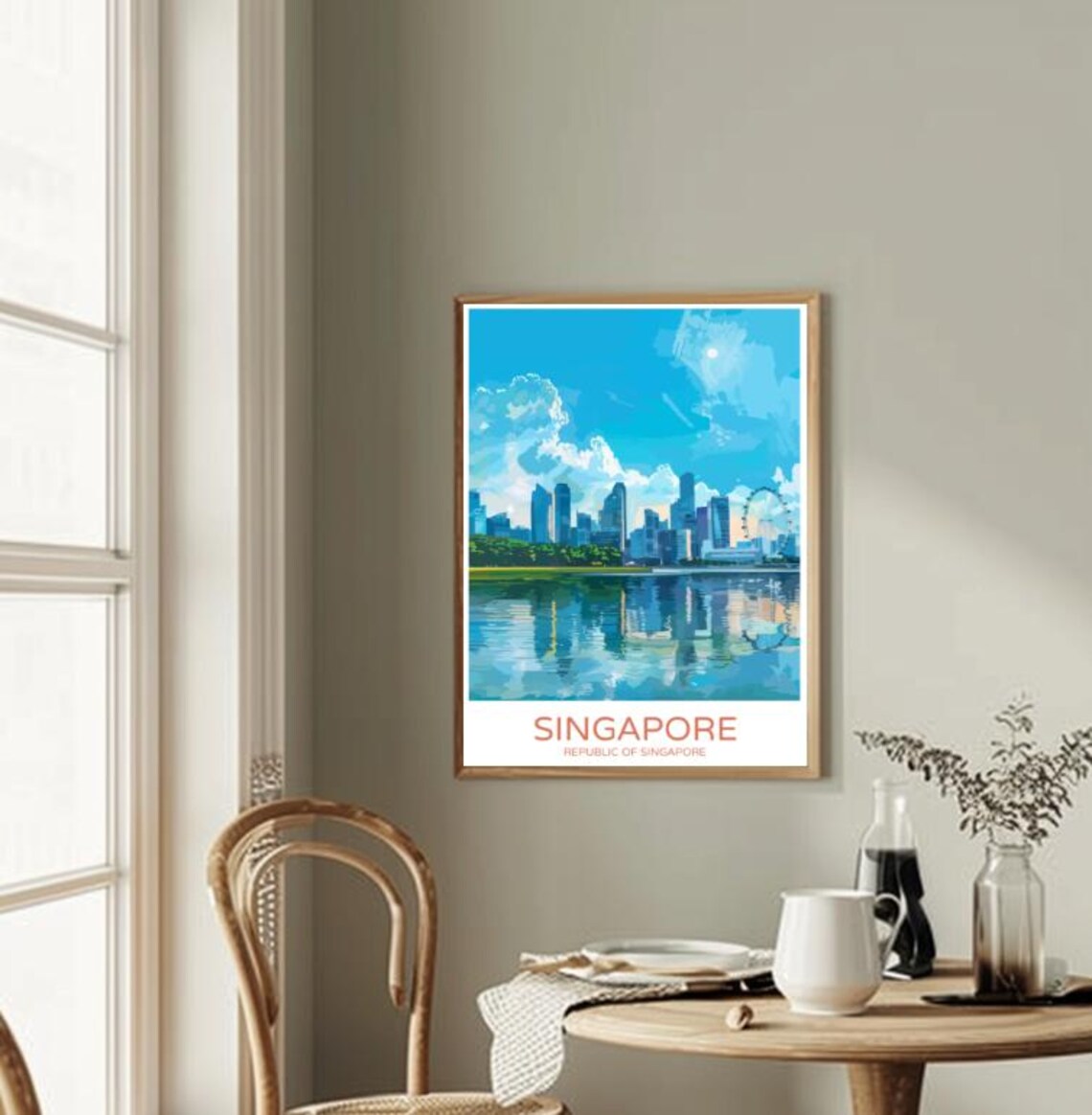 Singapore Skyline with Singapore Flyer Wheel Marina Bay Travel Poster - Image 2