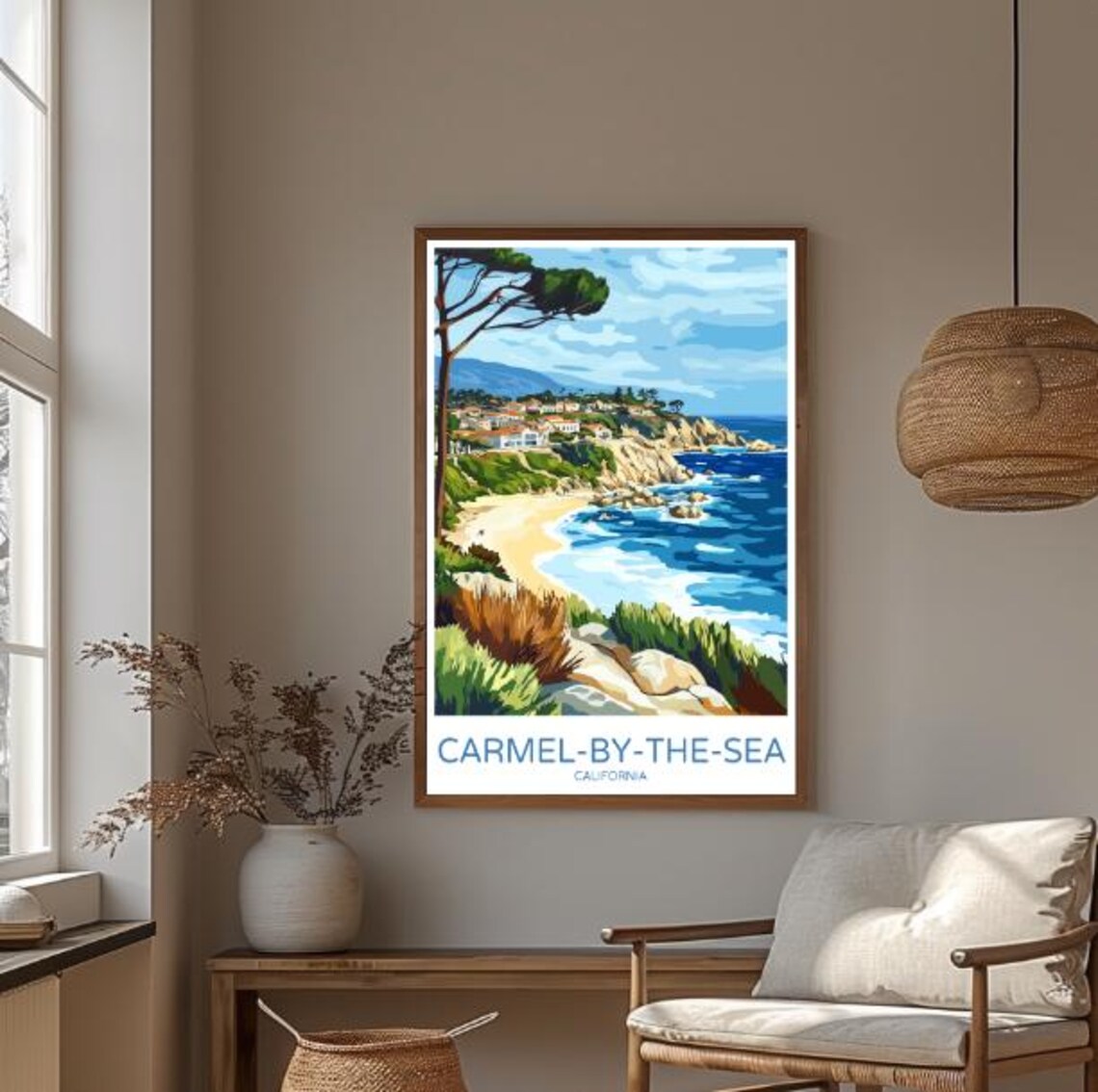 Carmel by the Sea California Rocky Cove Beach Cypress Tree Poster - Image 3