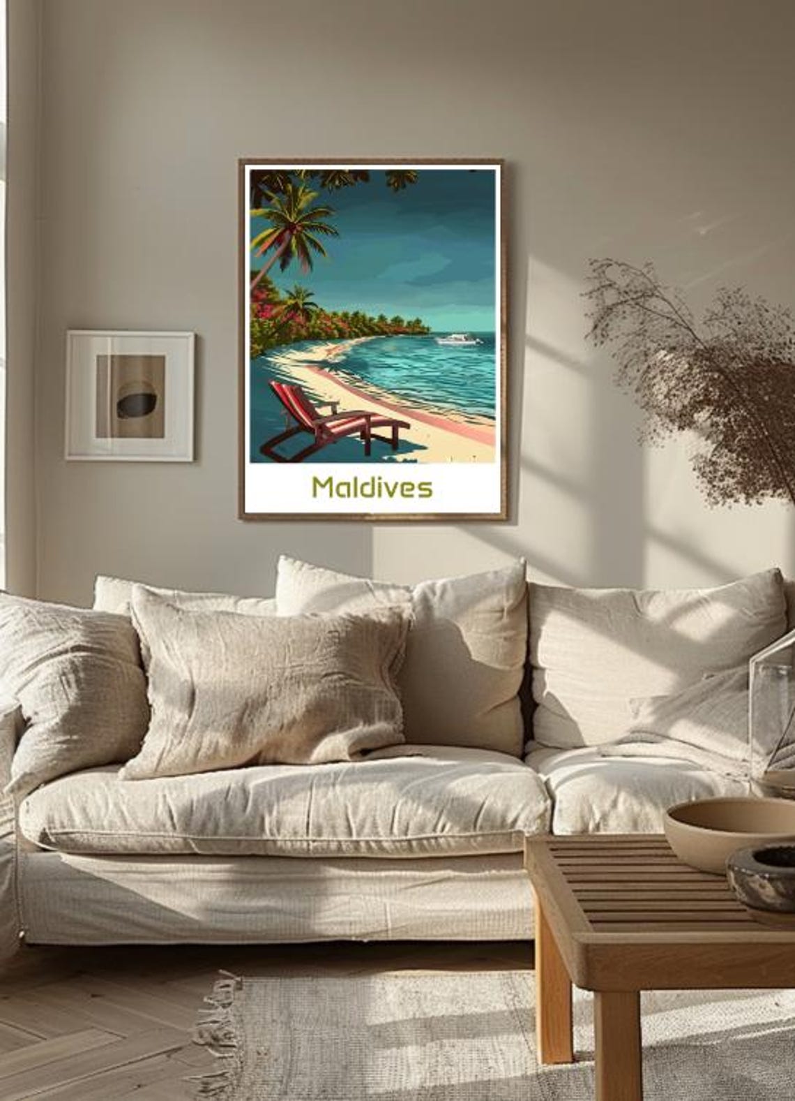 Maldives Tropical Beach Paradise With Palm Trees And Sailboat Print - Image 3