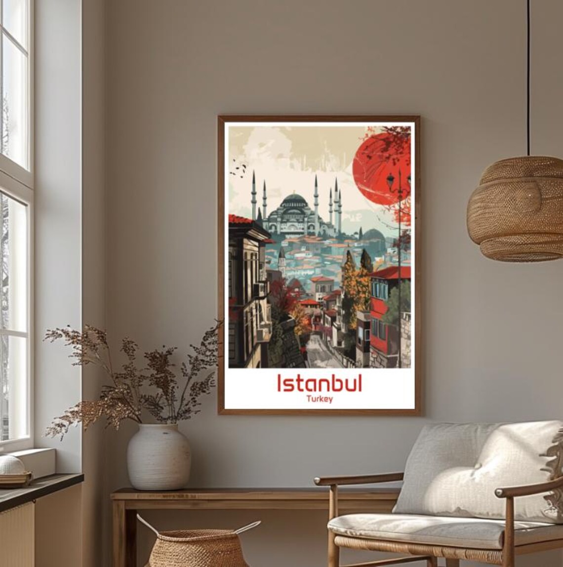 Istanbul Turkey Blue Mosque Old Town Red Sun Vintage Travel Poster - Image 4