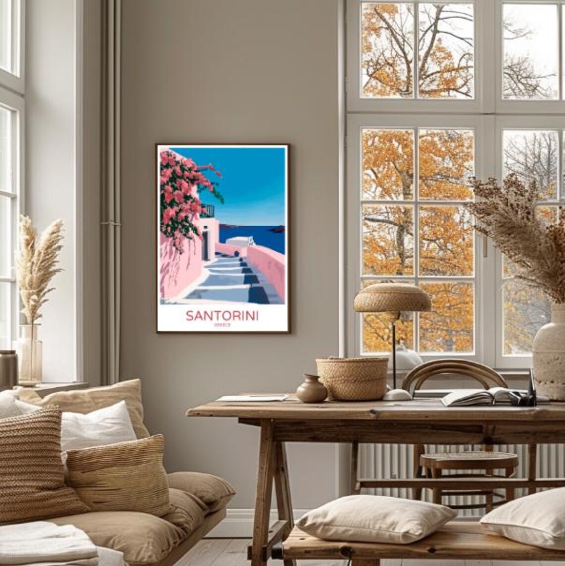 Santorini Greece Pink Bougainvillea Steps Aegean Travel Poster - Image 4
