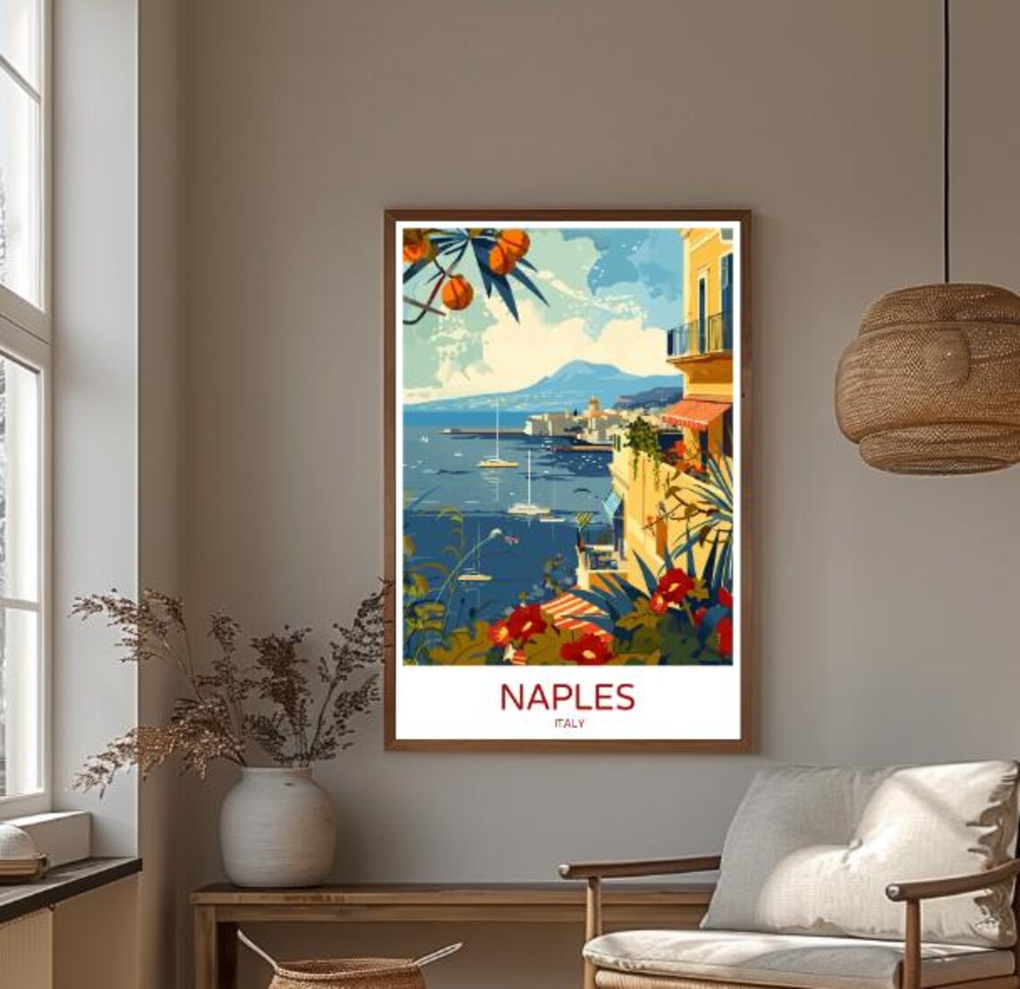 Naples Italy Travel Poster Bay View With Vesuvius And Sailboats - Image 4