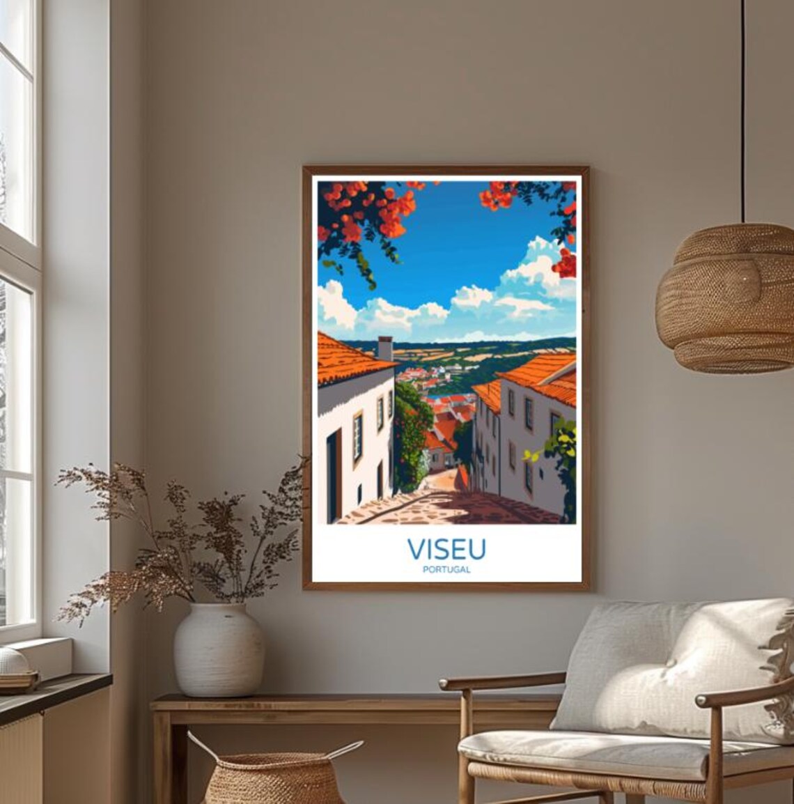 Viseu Portugal Old Town Cobblestone Lane Colorful Travel Poster - Image 3
