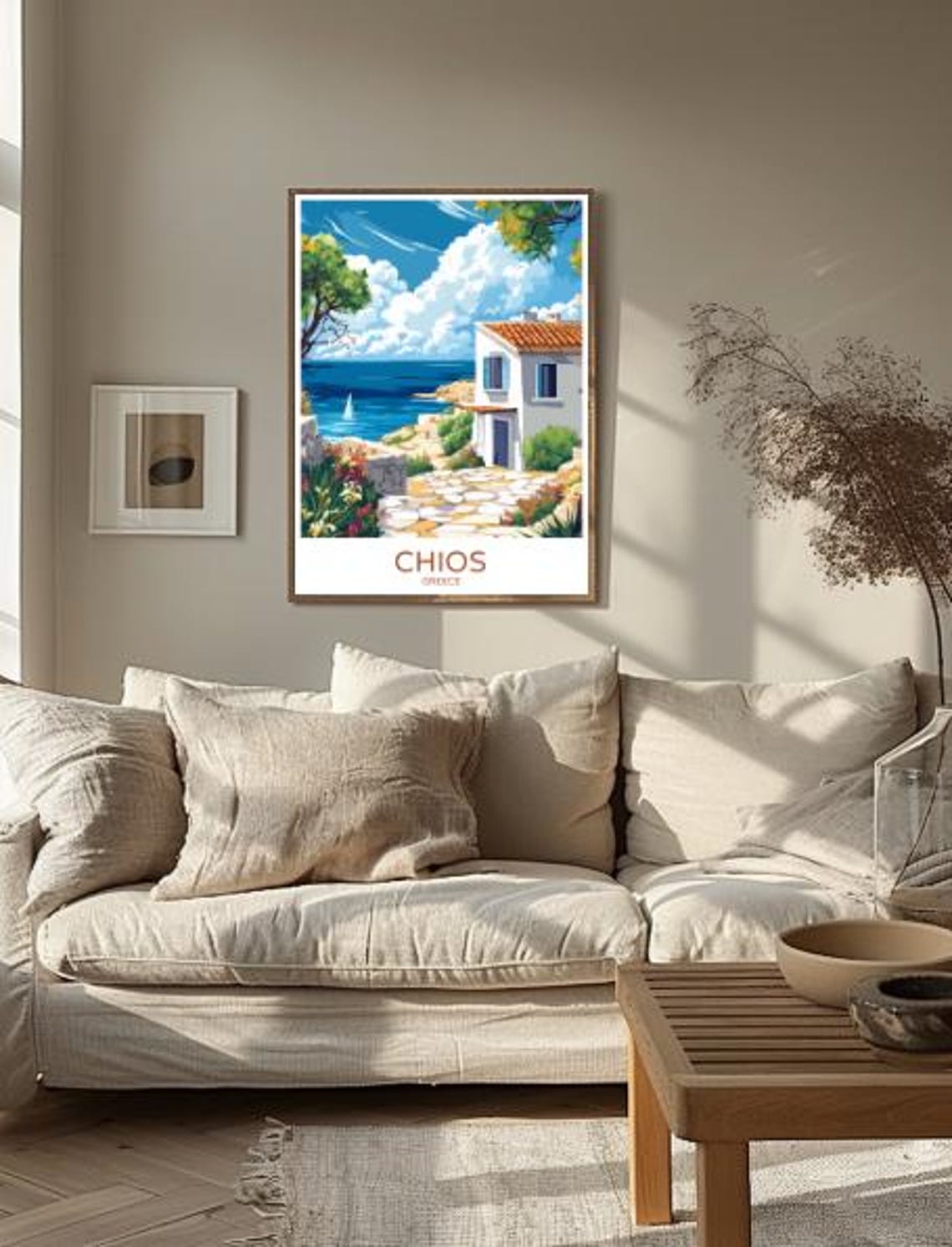 Chios Greece Travel Poster Seaside Villa Sailboat And Stone Path View - Image 2