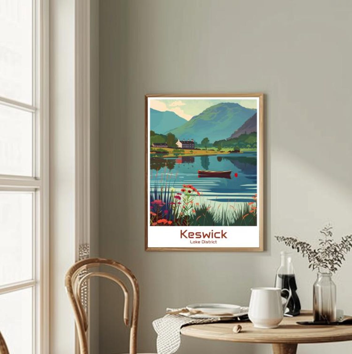 Keswick Lake District Lakeside Mountain Scenery Travel Poster - Image 2