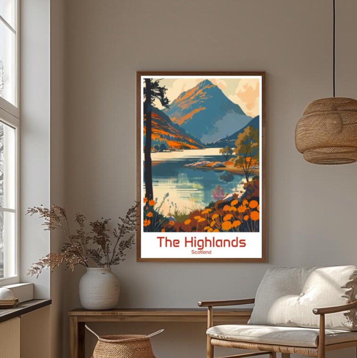 Scottish Highlands Autumn Loch Mountain Wildflowers Travel Poster - Image 4
