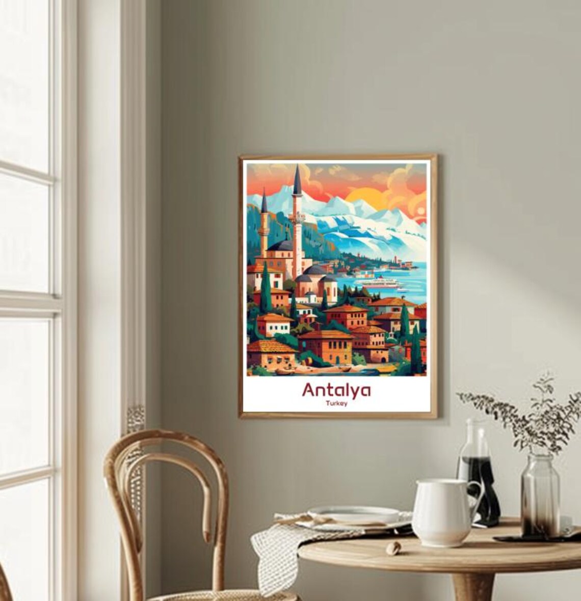 Antalya Turkey Mosque Minarets Old Town Coastal Bay View Poster - Image 2
