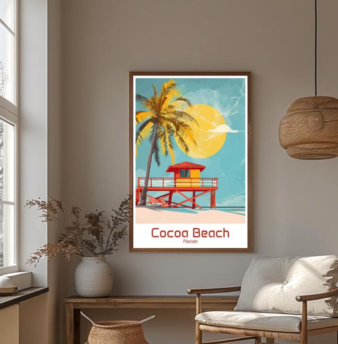 Cocoa Beach Florida Lifeguard Tower Palm Tree Sunset Travel Poster - Image 4