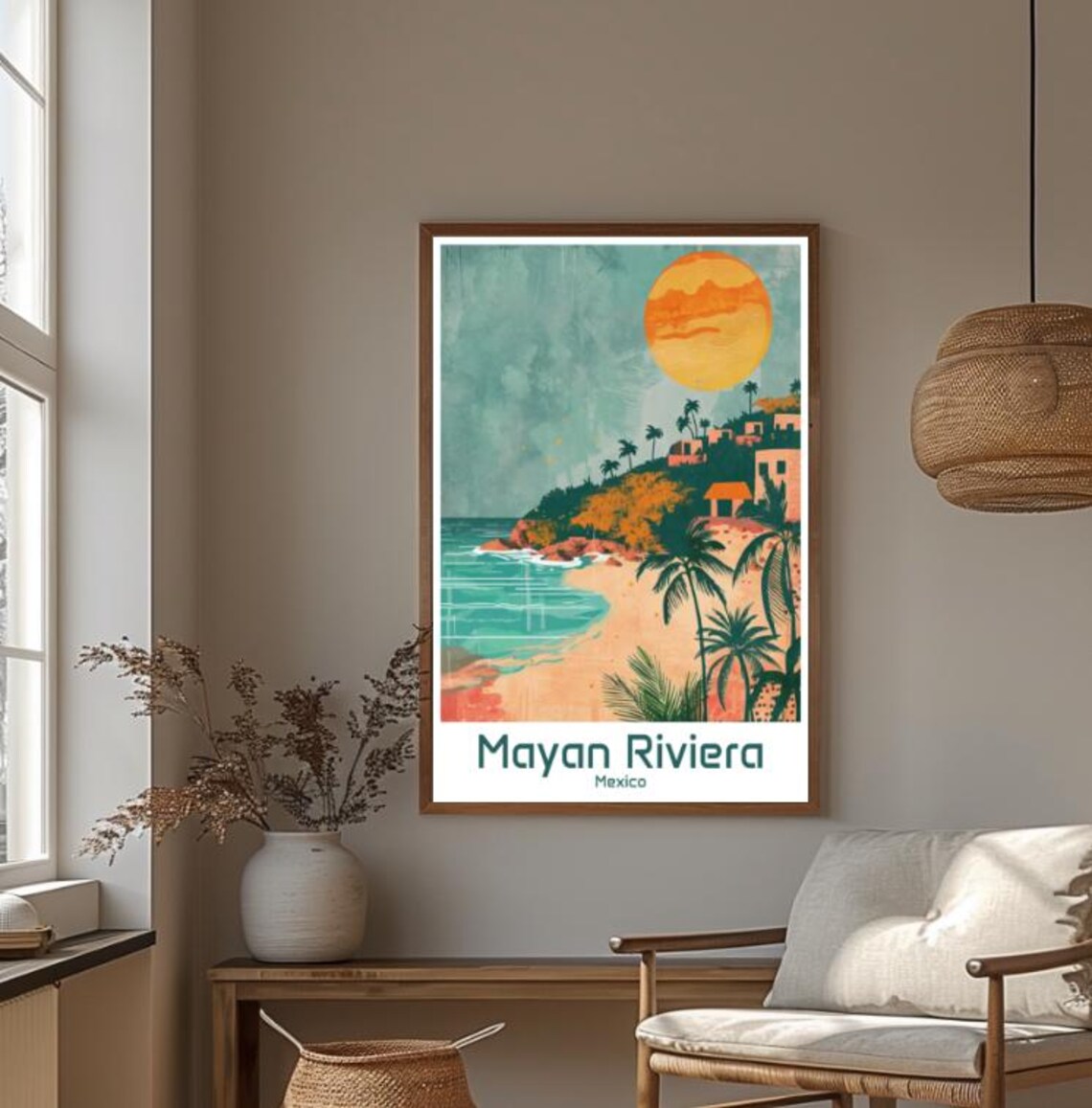 Mayan Riviera Mexico Tropical Beach Sunset Palms Mexico Travel Poster - Image 4
