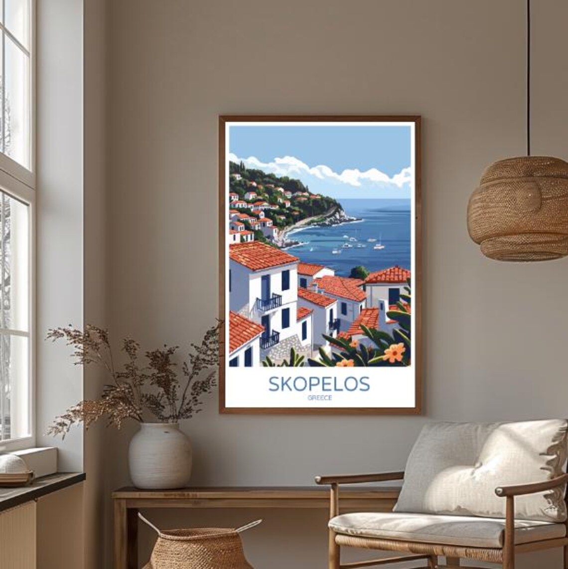 Skopelos Greece Hillside Village White Houses Aegean Sea View Poster - Image 3