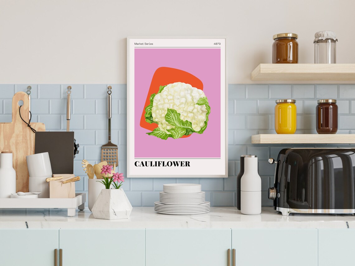 Cauliflower Market Series Watercolor Vegetable Kitchen Wall Art - Image 3