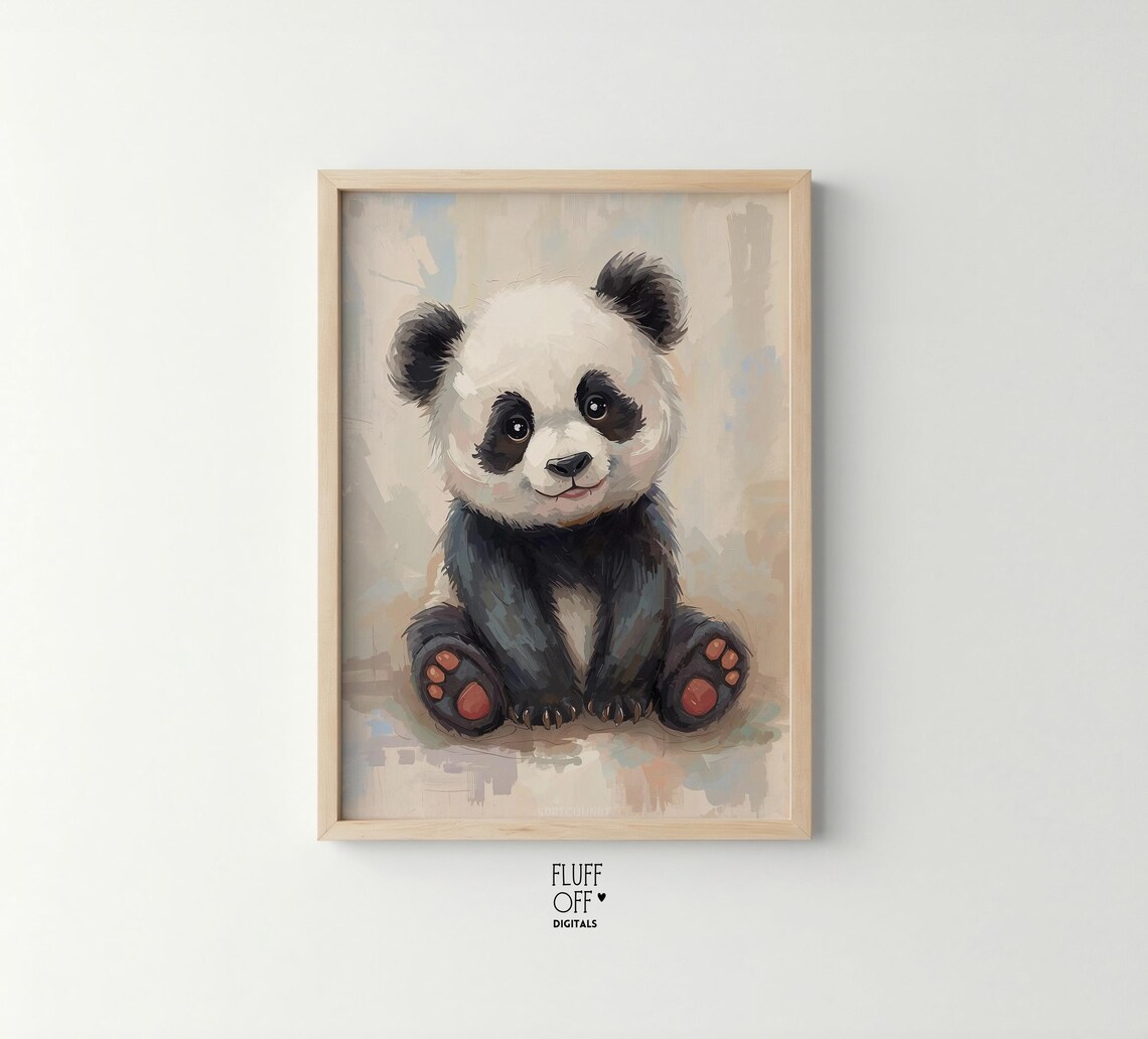 Cute Baby Panda Watercolor Soft Neutral Nursery Kids Art Poster