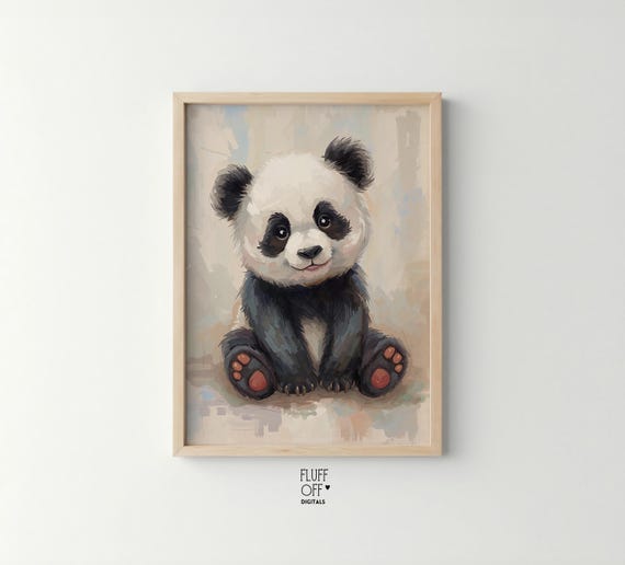 Cute Baby Panda Watercolor Soft Nursery Art Print Cozy Kids Room Decor Modern Neutral Animal Illustration Wall