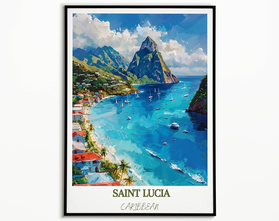 Gros Piton Peak Above Sailboat Bay In Saint Lucia Caribbean Poster