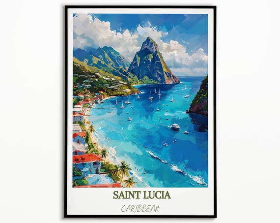 Gros Piton Peak Above Sailboat Bay In Saint Lucia Caribbean Poster