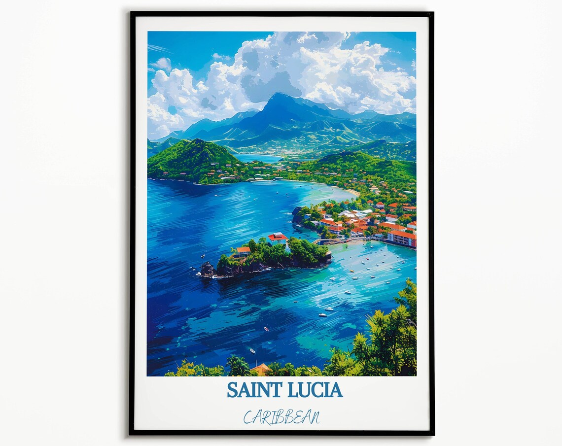 Soufriere Bay Aerial View With Mountains Saint Lucia Caribbean Poster