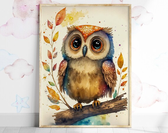Nursery Wall Art Cute Owl Print Boho Gift For A New Mum Kids Bedroom Watercolour Nature Home Decor Babies Room Poster Baby Toddler Painting