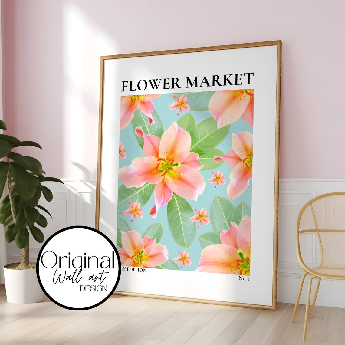 Flower Market Pink Lilies On Teal Lily Edition Watercolor Poster
