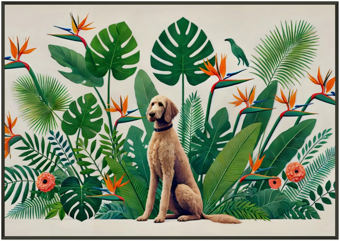 Apricot Labradoodle Tropical Botanical Garden Sitting Dog Poster