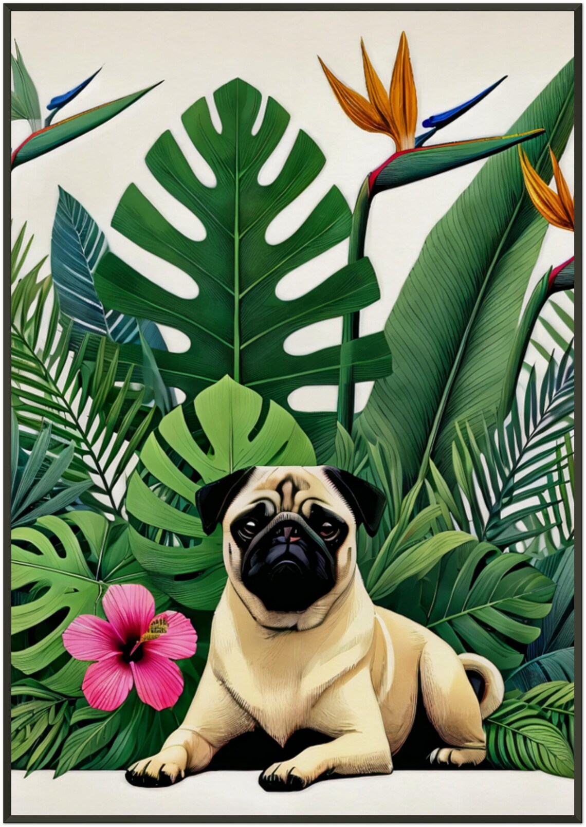 Cute Fawn Pug Tropical Botanical Garden Colorful Flower Poster - Image 5