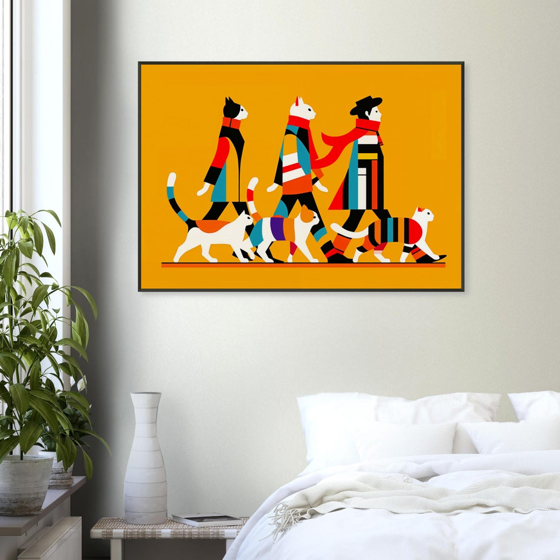Man Walking Three Patterned Cats Orange Pop Art Cat Lover Poster - Image 4