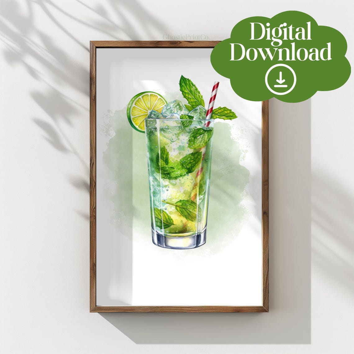 Fresh Mint Mojito Watercolor Cocktail Bar Kitchen Summer Poster