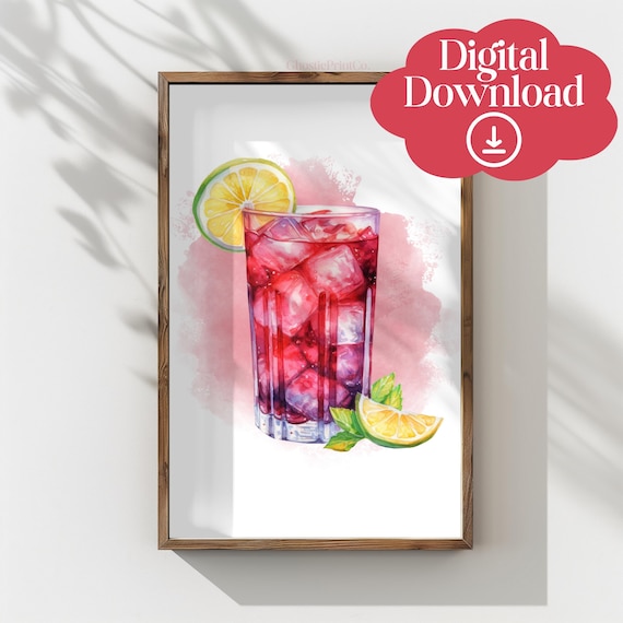Tinto De Verano Watercolor Red Wine Cocktail Glass Summer Bar Poster
