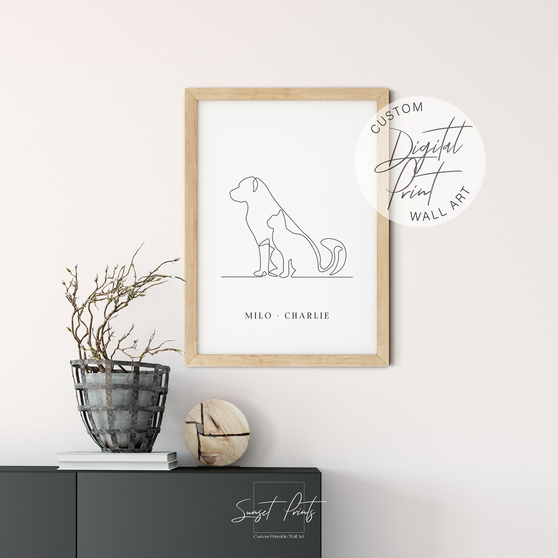 Custom Dog and Cat Line Art Portrait with Two Personalized Pet Names Poster - Image 4